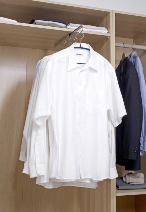 Wardrobe hanging rail, pull out shirt hanger
